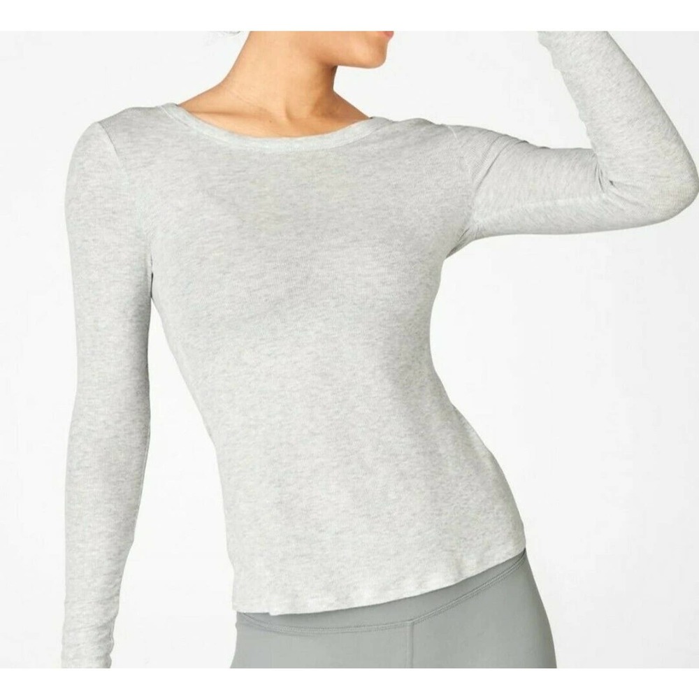 Fabletics Jess Long Sleeve T-Shirt Light Grey Size 4x. NWT